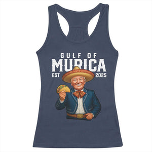 Gulf of Murica Est. 2025 Racerback Tank Top Funny Trump Sombrero Taco Parody TS02 Navy Print Your Wear