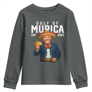 Gulf of Murica Est. 2025 Youth Sweatshirt Funny Trump Sombrero Taco Parody TS02 Dark Heather Print Your Wear