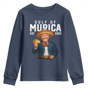 Gulf of Murica Est. 2025 Youth Sweatshirt Funny Trump Sombrero Taco Parody TS02 Navy Print Your Wear