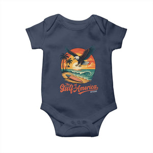Gulf of USA 2025 Bald Eagle Baby Onesie Vintage Patriotic Beach Sunset 4th Of July TS02 Navy Print Your Wear