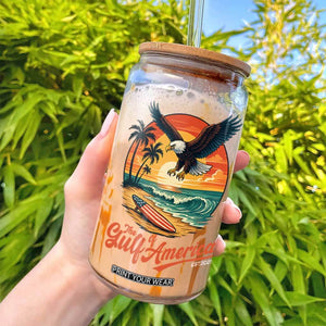 Gulf of USA 2025 Bald Eagle Glass Can Vintage Patriotic Beach Sunset 4th Of July TS02 Print Your Wear