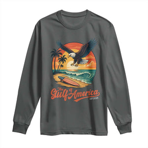Gulf of USA 2025 Bald Eagle Long Sleeve Shirt Vintage Patriotic Beach Sunset 4th Of July TS02 Dark Heather Print Your Wear