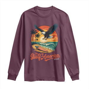Gulf of USA 2025 Bald Eagle Long Sleeve Shirt Vintage Patriotic Beach Sunset 4th Of July TS02 Maroon Print Your Wear