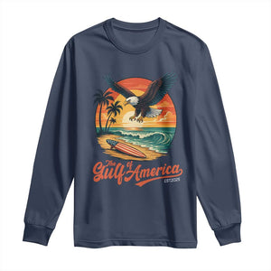 Gulf of USA 2025 Bald Eagle Long Sleeve Shirt Vintage Patriotic Beach Sunset 4th Of July TS02 Navy Print Your Wear