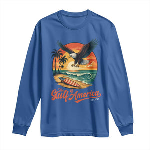 Gulf of USA 2025 Bald Eagle Long Sleeve Shirt Vintage Patriotic Beach Sunset 4th Of July TS02 Royal Blue Print Your Wear
