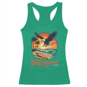 Gulf of USA 2025 Bald Eagle Racerback Tank Top Vintage Patriotic Beach Sunset 4th Of July TS02 Irish Green Print Your Wear