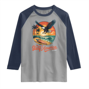 Gulf of USA 2025 Bald Eagle Raglan Shirt Vintage Patriotic Beach Sunset 4th Of July TS02 Sport Gray Navy Print Your Wear