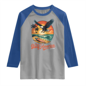 Gulf of USA 2025 Bald Eagle Raglan Shirt Vintage Patriotic Beach Sunset 4th Of July TS02 Sport Gray Royal Print Your Wear
