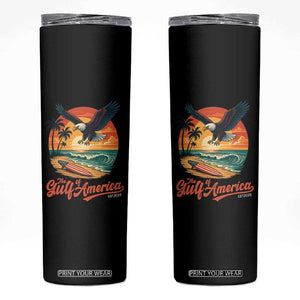 Gulf of USA 2025 Bald Eagle Skinny Tumbler Vintage Patriotic Beach Sunset 4th Of July TS02 Black Print Your Wear