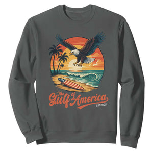 Gulf of USA 2025 Bald Eagle Sweatshirt Vintage Patriotic Beach Sunset 4th Of July TS02 Dark Heather Print Your Wear