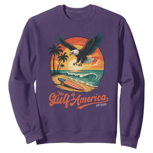 Gulf of USA 2025 Bald Eagle Sweatshirt Vintage Patriotic Beach Sunset 4th Of July TS02 Purple Print Your Wear