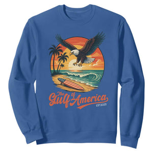Gulf of USA 2025 Bald Eagle Sweatshirt Vintage Patriotic Beach Sunset 4th Of July TS02 Royal Blue Print Your Wear