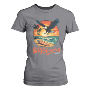 Gulf of USA 2025 Bald Eagle T Shirt For Women Vintage Patriotic Beach Sunset 4th Of July TS02 Charcoal Print Your Wear