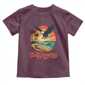 Gulf of USA 2025 Bald Eagle Toddler T Shirt Vintage Patriotic Beach Sunset 4th Of July TS02 Maroon Print Your Wear