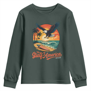 Gulf of USA 2025 Bald Eagle Youth Sweatshirt Vintage Patriotic Beach Sunset 4th Of July TS02 Dark Forest Green Print Your Wear