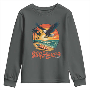 Gulf of USA 2025 Bald Eagle Youth Sweatshirt Vintage Patriotic Beach Sunset 4th Of July TS02 Dark Heather Print Your Wear