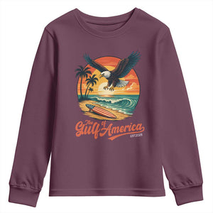 Gulf of USA 2025 Bald Eagle Youth Sweatshirt Vintage Patriotic Beach Sunset 4th Of July TS02 Maroon Print Your Wear