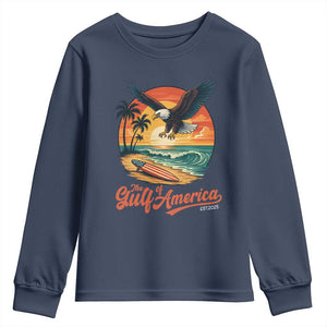 Gulf of USA 2025 Bald Eagle Youth Sweatshirt Vintage Patriotic Beach Sunset 4th Of July TS02 Navy Print Your Wear
