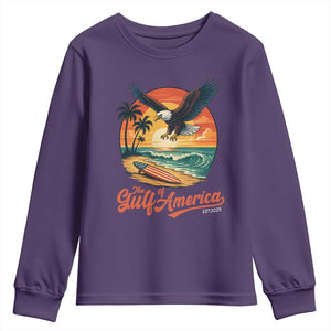 Gulf of USA 2025 Bald Eagle Youth Sweatshirt Vintage Patriotic Beach Sunset 4th Of July TS02 Purple Print Your Wear
