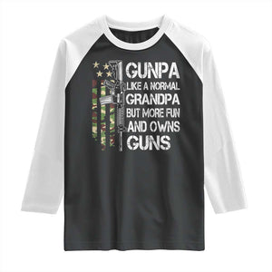 Gunpa Raglan Shirt Guns Grandpa More Fun Camo American Flag USA Camouflage TS10 Black White Print Your Wear