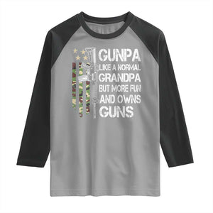 Gunpa Raglan Shirt Guns Grandpa More Fun Camo American Flag USA Camouflage TS10 Sport Gray Black Print Your Wear