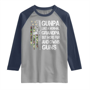 Gunpa Raglan Shirt Guns Grandpa More Fun Camo American Flag USA Camouflage TS10 Sport Gray Navy Print Your Wear
