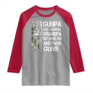 Gunpa Raglan Shirt Guns Grandpa More Fun Camo American Flag USA Camouflage TS10 Sport Gray Red Print Your Wear