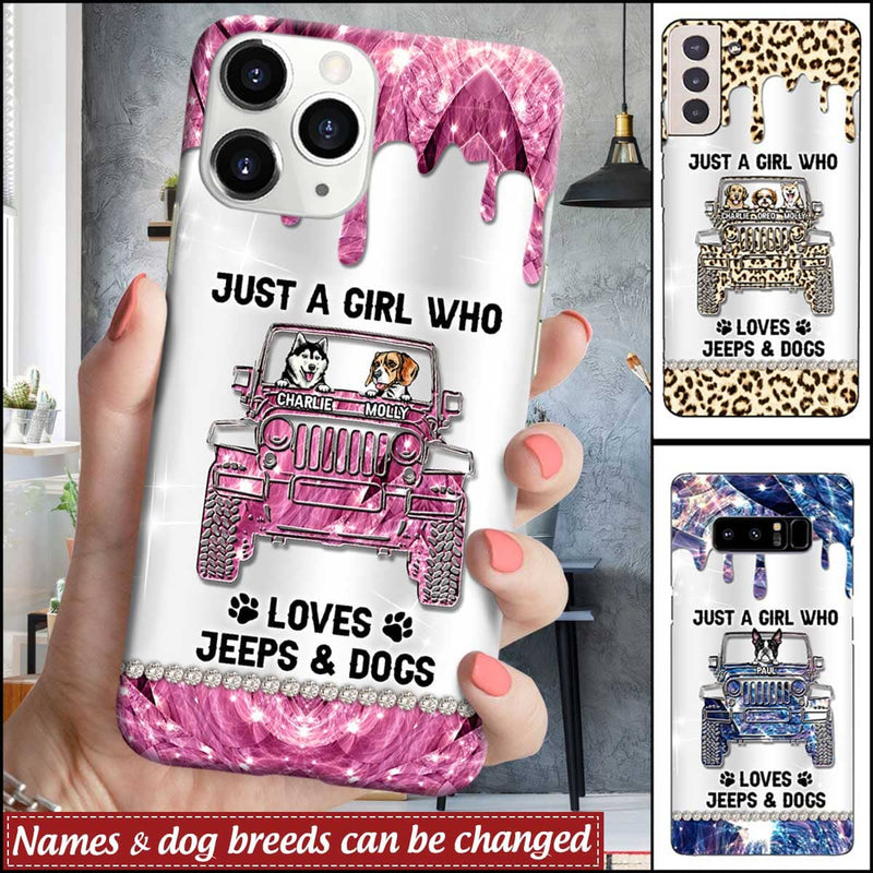 Personalized Jeep Phone Case Dog Breeds Just A Girl Loves Jeeps and Dogs Pet Owner Paws Lover Dog Mom CTM One Size Custom - Printyourwear