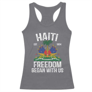 Haiti Freedom Began With Us Racerback Tank Top Haitian Flag Day TS11 Charcoal Print Your Wear