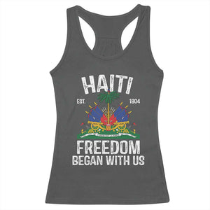 Haiti Freedom Began With Us Racerback Tank Top Haitian Flag Day TS11 Dark Heather Print Your Wear