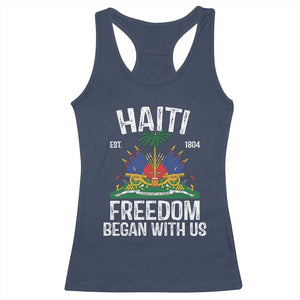 Haiti Freedom Began With Us Racerback Tank Top Haitian Flag Day TS11 Navy Print Your Wear