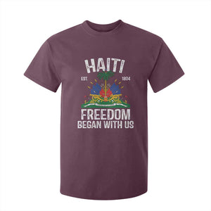Haiti Freedom Began With Us T Shirt For Kid Haitian Flag Day TS11 Maroon Print Your Wear