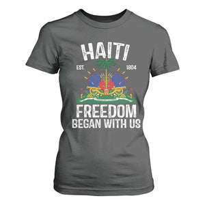 Haiti Freedom Began With Us T Shirt For Women Haitian Flag Day TS11 Dark Heather Print Your Wear