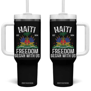 Haiti Freedom Began With Us Tumbler With Handle Haitian Flag Day TS11 One Size: 40 oz Black Print Your Wear