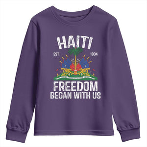 Haiti Freedom Began With Us Youth Sweatshirt Haitian Flag Day TS11 Purple Print Your Wear