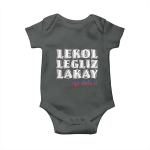 Haitian Pride Baby Onesie Haitian Lekol Legliz Lakay Haiti Flag Creole Saying TS11 Dark Heather Print Your Wear