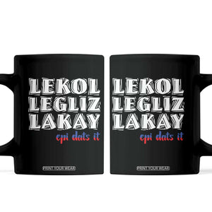 Haitian Pride Coffee Mug Haitian Lekol Legliz Lakay Haiti Flag Creole Saying TS11 Black Print Your Wear