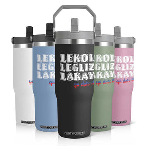Haitian Pride Flip Straw Tumbler Haitian Lekol Legliz Lakay Haiti Flag Creole Saying TS11 Print Your Wear