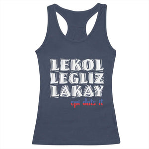 Haitian Pride Racerback Tank Top Haitian Lekol Legliz Lakay Haiti Flag Creole Saying TS11 Navy Print Your Wear