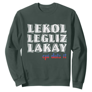 Haitian Pride Sweatshirt Haitian Lekol Legliz Lakay Haiti Flag Creole Saying TS11 Dark Forest Green Print Your Wear
