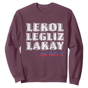 Haitian Pride Sweatshirt Haitian Lekol Legliz Lakay Haiti Flag Creole Saying TS11 Maroon Print Your Wear