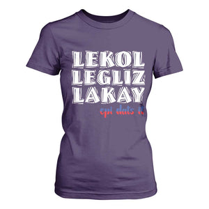 Haitian Pride T Shirt For Women Haitian Lekol Legliz Lakay Haiti Flag Creole Saying TS11 Purple Print Your Wear