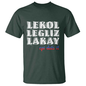 Haitian Pride T Shirt Haitian Lekol Legliz Lakay Haiti Flag Creole Saying TS11 Dark Forest Green Print Your Wear