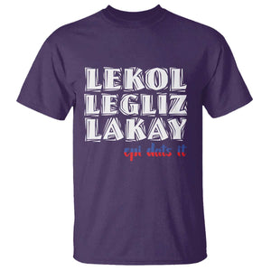 Haitian Pride T Shirt Haitian Lekol Legliz Lakay Haiti Flag Creole Saying TS11 Purple Print Your Wear