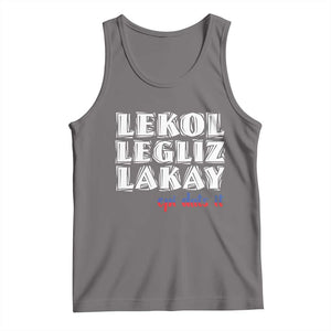 Haitian Pride Tank Top Haitian Lekol Legliz Lakay Haiti Flag Creole Saying TS11 Deep Heather Print Your Wear