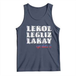 Haitian Pride Tank Top Haitian Lekol Legliz Lakay Haiti Flag Creole Saying TS11 Navy Print Your Wear
