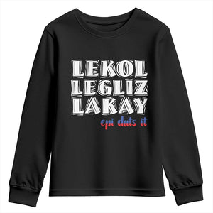 Haitian Pride Youth Sweatshirt Haitian Lekol Legliz Lakay Haiti Flag Creole Saying TS11 Black Print Your Wear