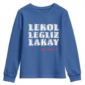 Haitian Pride Youth Sweatshirt Haitian Lekol Legliz Lakay Haiti Flag Creole Saying TS11 Royal Blue Print Your Wear