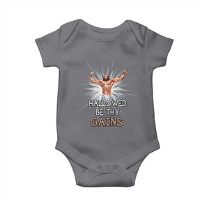 Hallowed Be Thy Gains Baby Onesie Funny Jesus Workout Motivation Bodybuilding Fitness TS02 Charcoal Print Your Wear