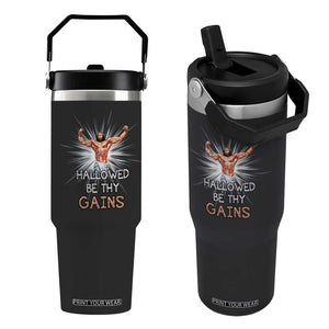 Hallowed Be Thy Gains Flip Straw Tumbler Funny Jesus Workout Motivation Bodybuilding Fitness TS02 One Size: 30 oz Black Print Your Wear